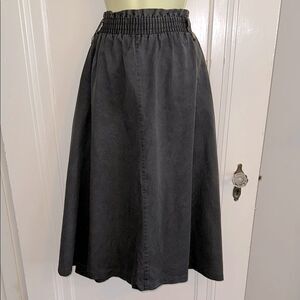 Vtg 70s/80a Ego Sportswear Black Elastic‎ Waistband Cotton Denim Full Midi Skirt